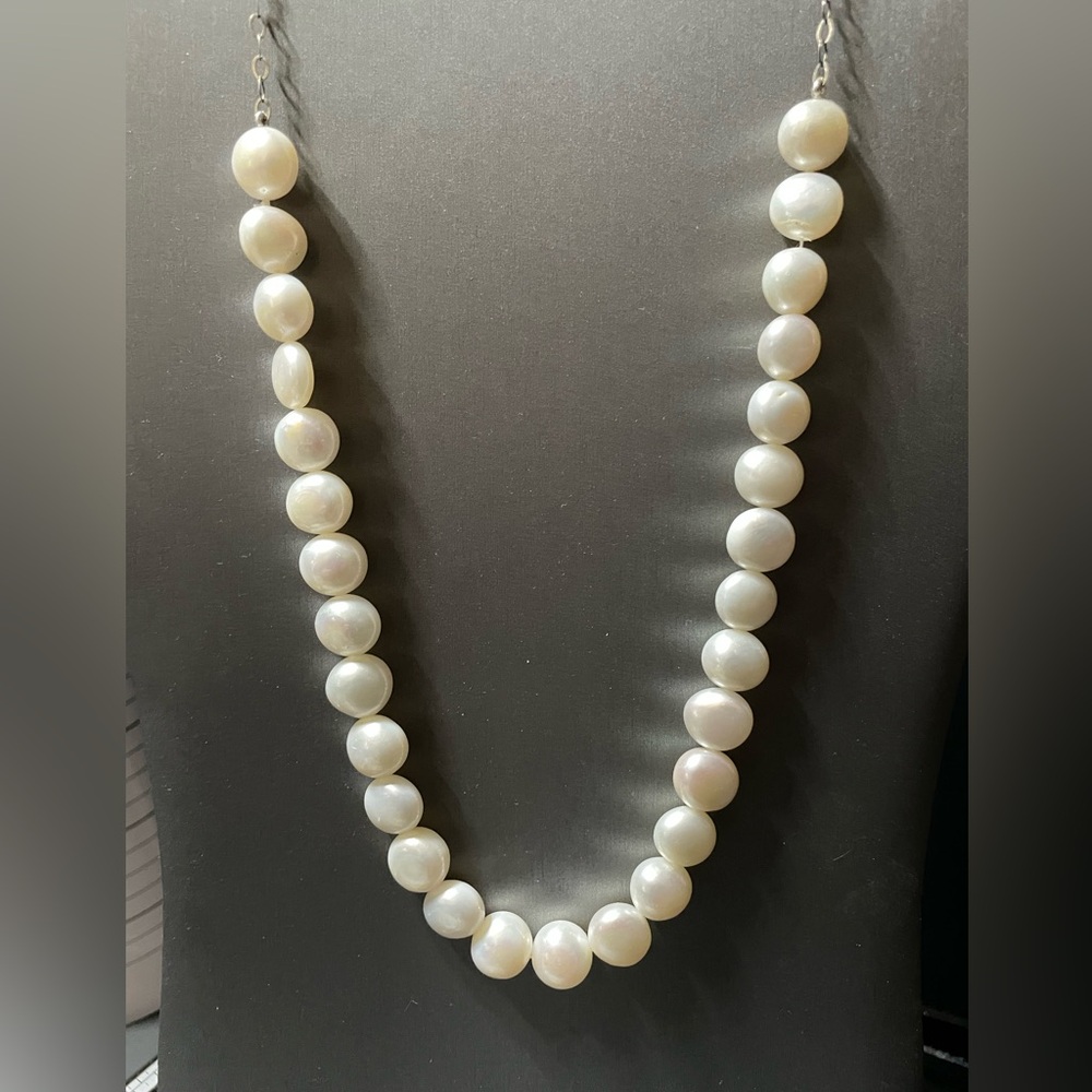 Button Pearls & Rhinestones Reversible Necklace On A Sterling 925 Chain Classic